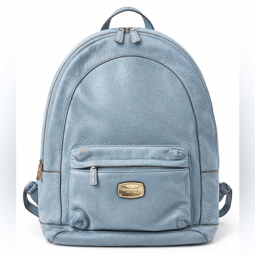 Michael Kors Blue Pebbled Textured Leather Vintage Medium Backpack Unisex